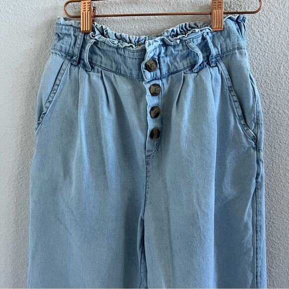 American Eagle Pull On Paperbag Chambray Pants 100% Cotton Small - Picture 4 of 10